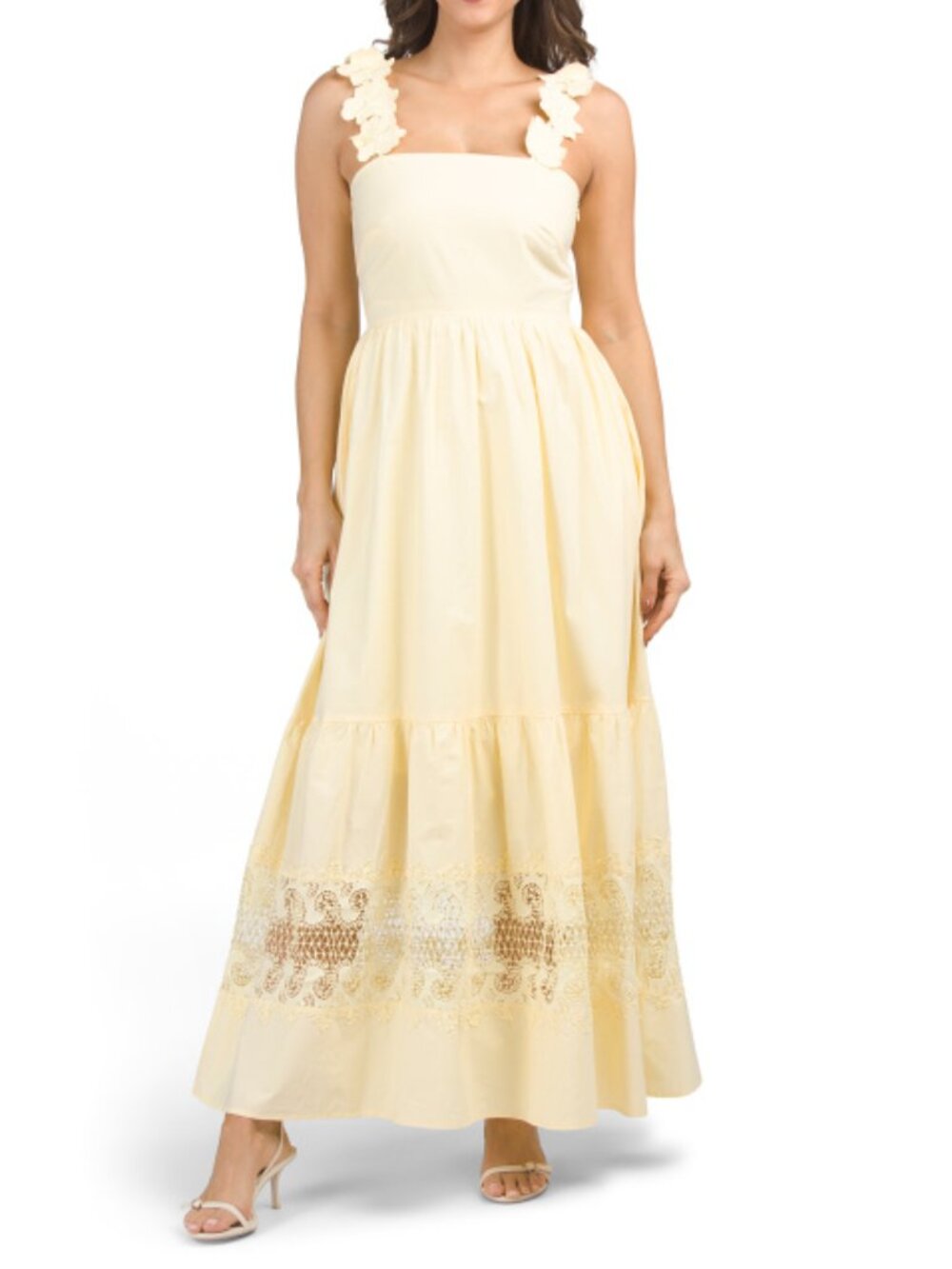 SOLITAIRE Maxi Dress With Floral Applique Shoulder Straps